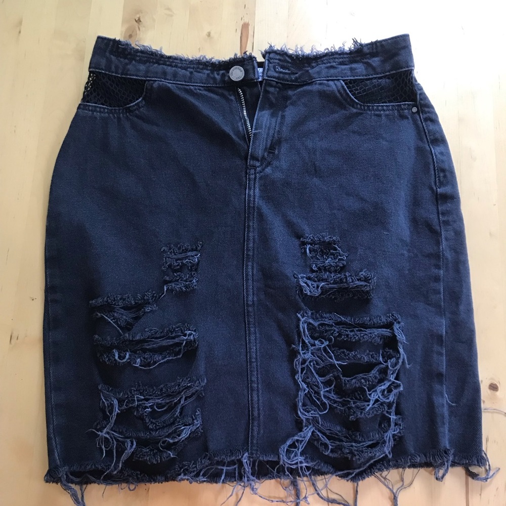 Zara black ripped jean skirt